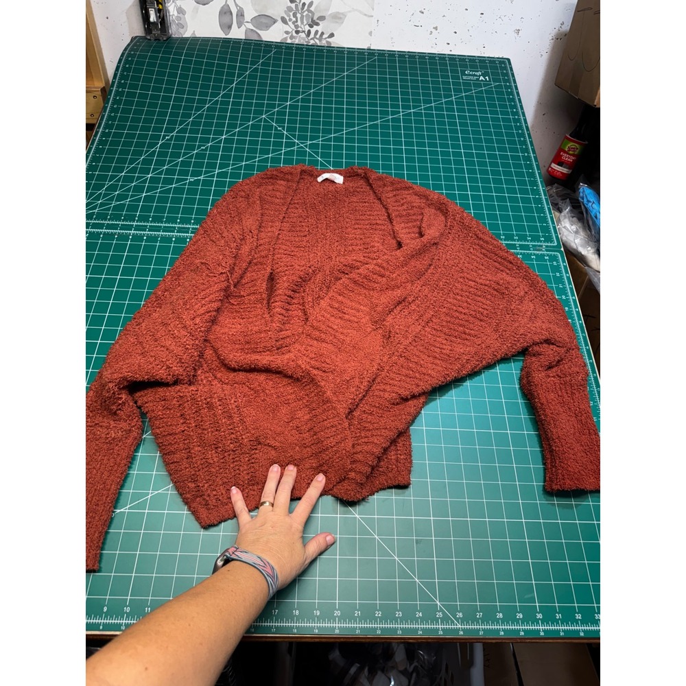 Grace and Lace Rust Orange Popcorn Knit Dolman Cardigan Sweater L